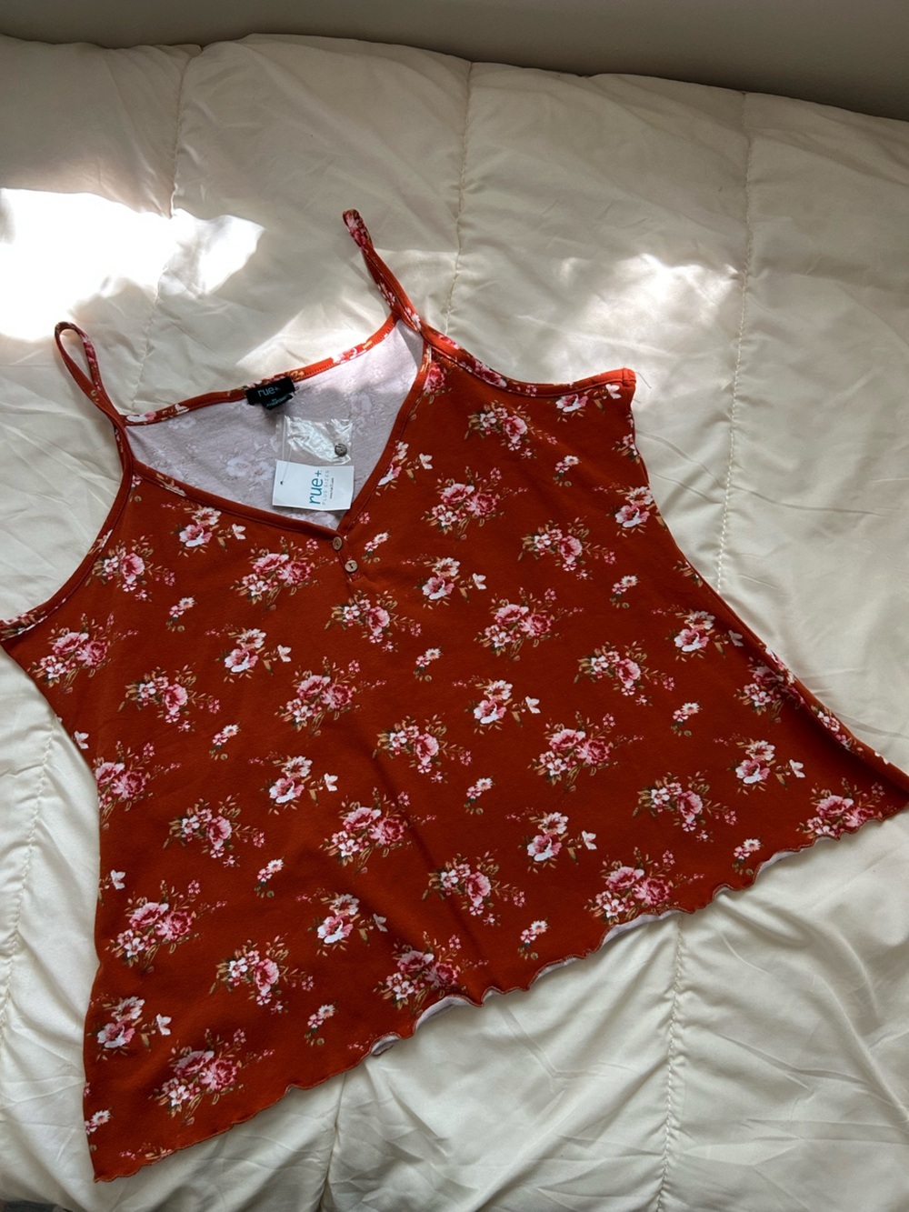 Rue21 4XL Floral V-Neck Spaghetti Strap Tank Top - Rust Orange